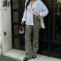 TRAF Leopard Print Pants for Women Fashion High Waist Women's Pants Vintage Straight Leg Pants Woman Streetwear Womens Trousers