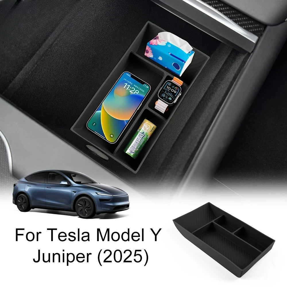 

For Tesla Model Y Launch Juniper 25 26 Silicone Car Central Console Storage Box Armrest Under Storage Box Organizer Accessories