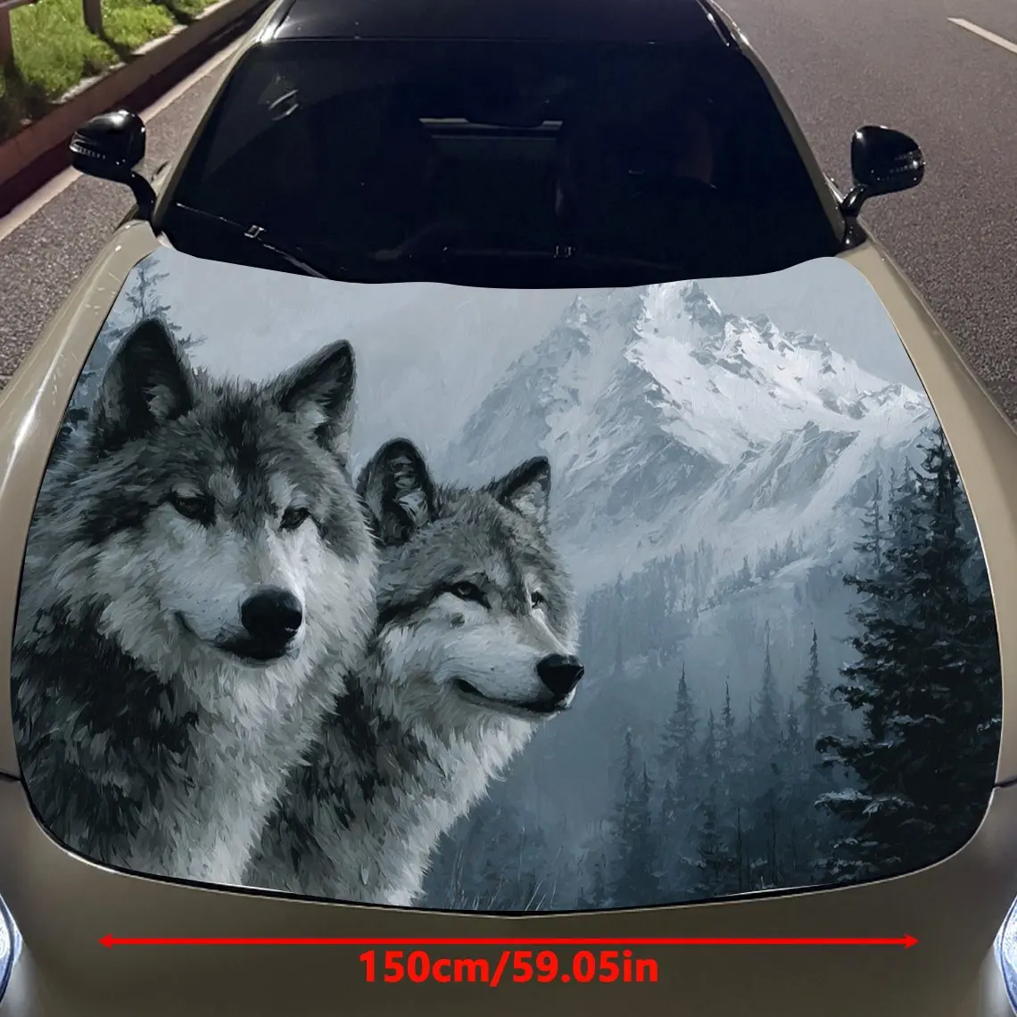 Car Decals Two Wolves Against a Mountainous Landscape Car Hood Sticker, Waterproof Self - Adhesive Vinyl Graphics Decals, Decora