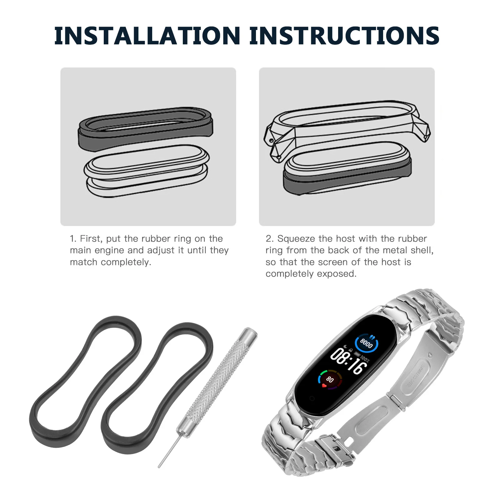

Stainless Steel Metal Wristband For 5 4 3 Durable Shiny Strap Double Click Buckle Watch Accessory Fitness Band Smart