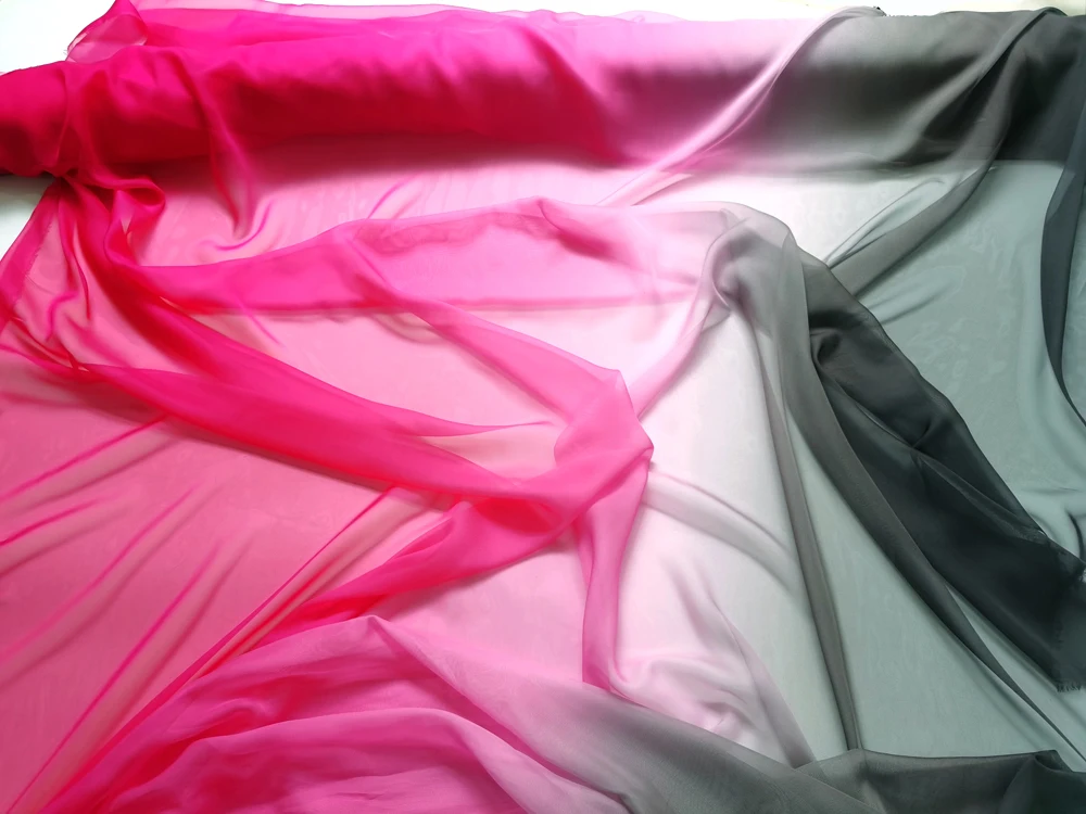 1 meter X 1.48 meter Thin 30D Ombre Chiffon Fabric Sheer Dancing Dress Material Hot Pink Black Gradient Chiffon