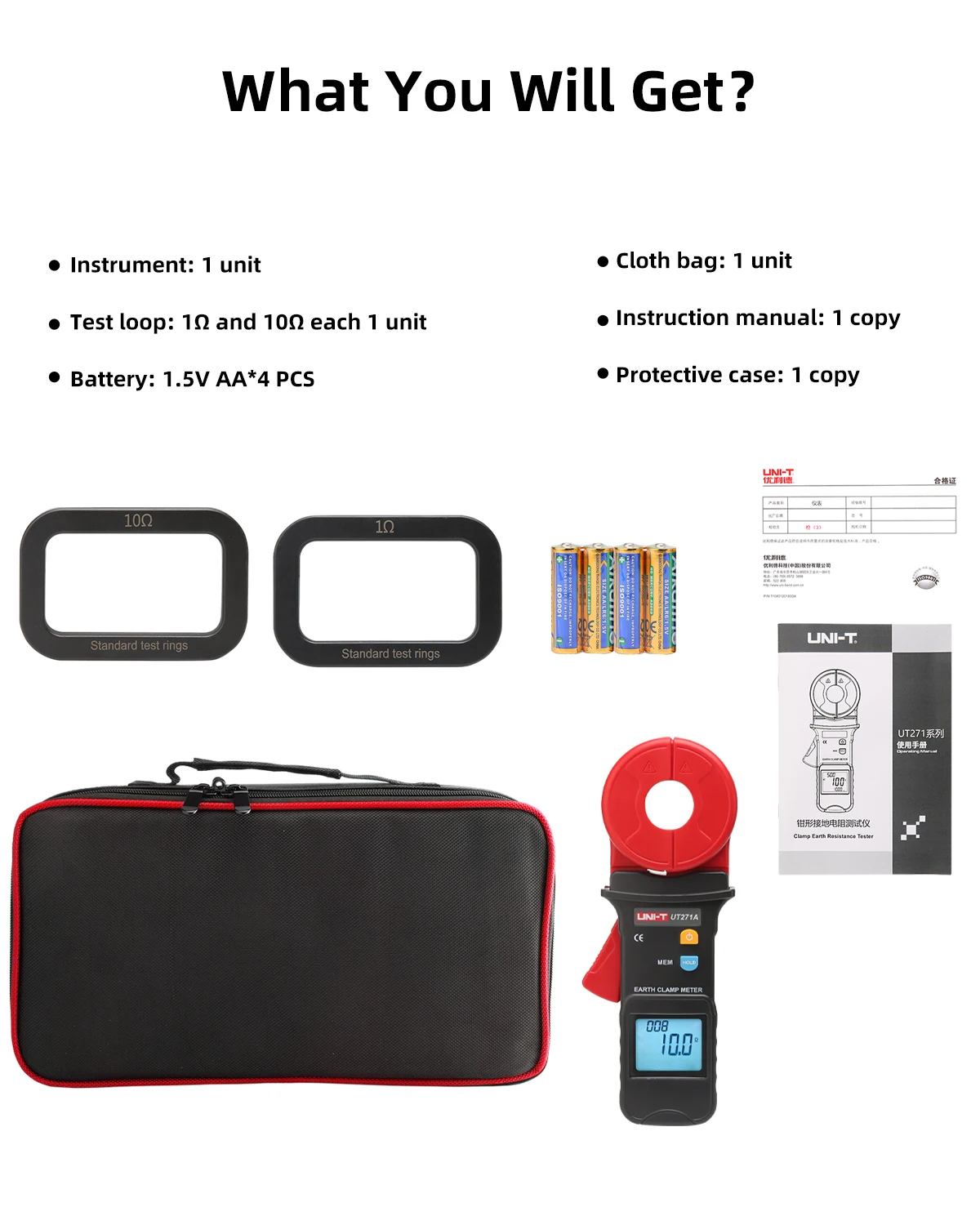 UNI-T UT271A/B/C Clamp Ground Tester Φ32mm 0.01-395/590/1000Ω Earth Resistance Leakage Meter for Telecom Power Oil Fields