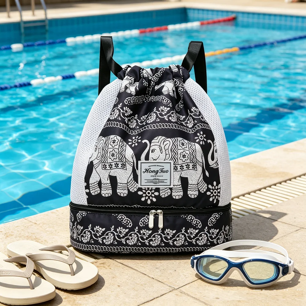 Waterproof Drawstring Swim Storage Bag, Wet and Dry Separation Gym Bag, Multifunctional Travel Bag, Sports Backpack