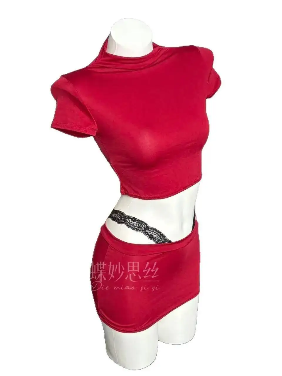 Butterfly Sexy Bodycon Skirt Sets Pure Desire Round Neck Short Sleeved Red Skirt Sets Charming Nightclub Style Thin Playful ZXUM