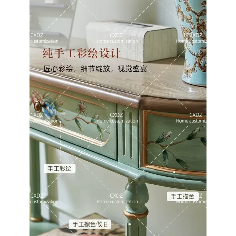 Solid Wood Semi Round Entryway Table Narrow Console Cabinet for Hallway Front Door Long Strip Storage Unit Small Space