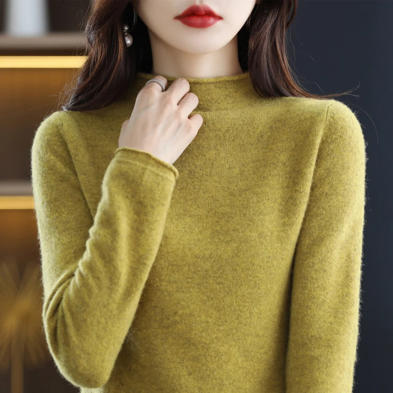 Một Nửa Cổ Cao Cashmere Áo Len Nữ Mới Của Mùa Thu Và Mùa Đông Áo Thun Cổ Len Nữ Chất Lượng Áo Len Đan ấm Dây Nhảy