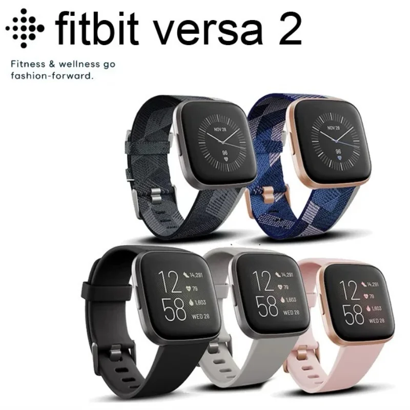 Умные часы Fitbit Versa 2, для здоровья и фитнеса с пульсометром, музыкой, встроенной Alexa, отслеживанием сна и плавания, черный/углерод