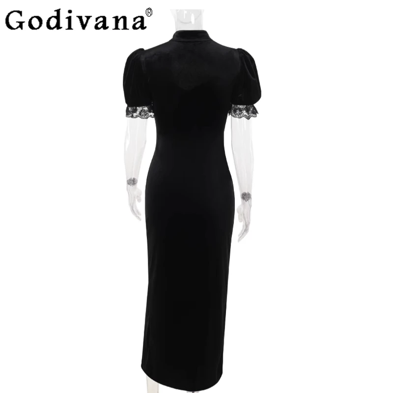 Chinese Style Black Improved Cheongsam Dress Women Ghost Bride Cosplay Dress Female Short Sleeve Hollow Sexy Dress
