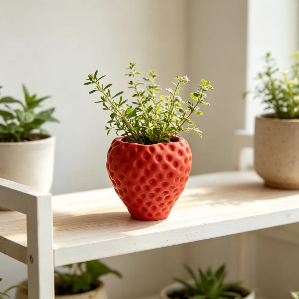 Red Strawberry 3D printed Planter Textured Flower Vase Mini Plant Container For Windowsill Desktop Indoor Home Garden Decor Gift
