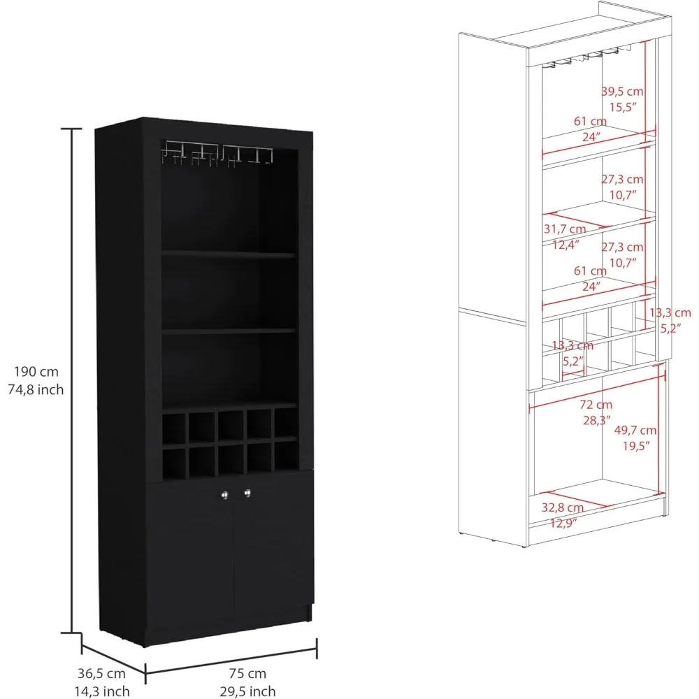 Nero-armario de Bar alto de 74 pulgadas, mueble moderno de 4 niveles con soporte de vidrio, estante de copas, armario de vino, armario de licor