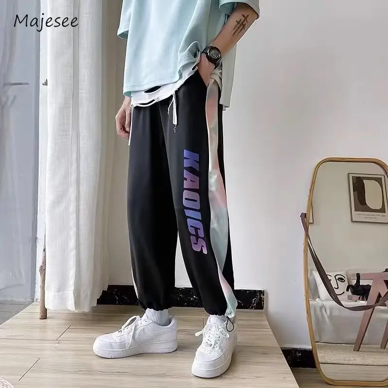 

Casual Pants Men High Street Fashion Straight Loose Teenagers Spring Autumn Ankle Banded Spliced Tie Dye Korean Style Daily Chic