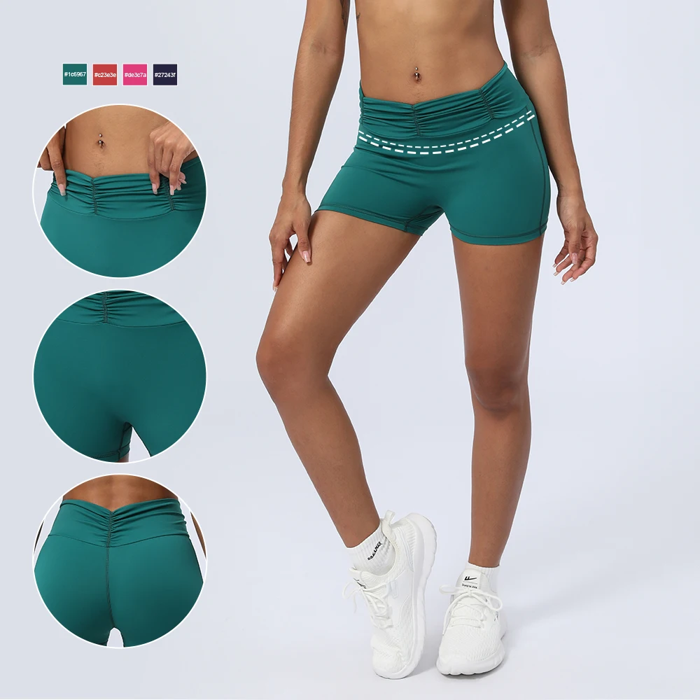 

Women Yoga Shorts Lifting Buttocks Wrinkled Waist Sports Buttom No Front Seam Running Training Fitness Shorts