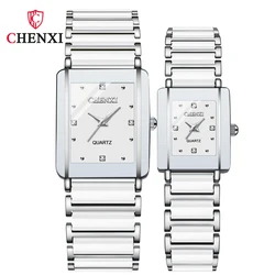 CHENXI-relojes de cuarzo para hombre y mujer, pulsera de cerámica de lujo, color blanco y negro, regalo para amantes, 104A