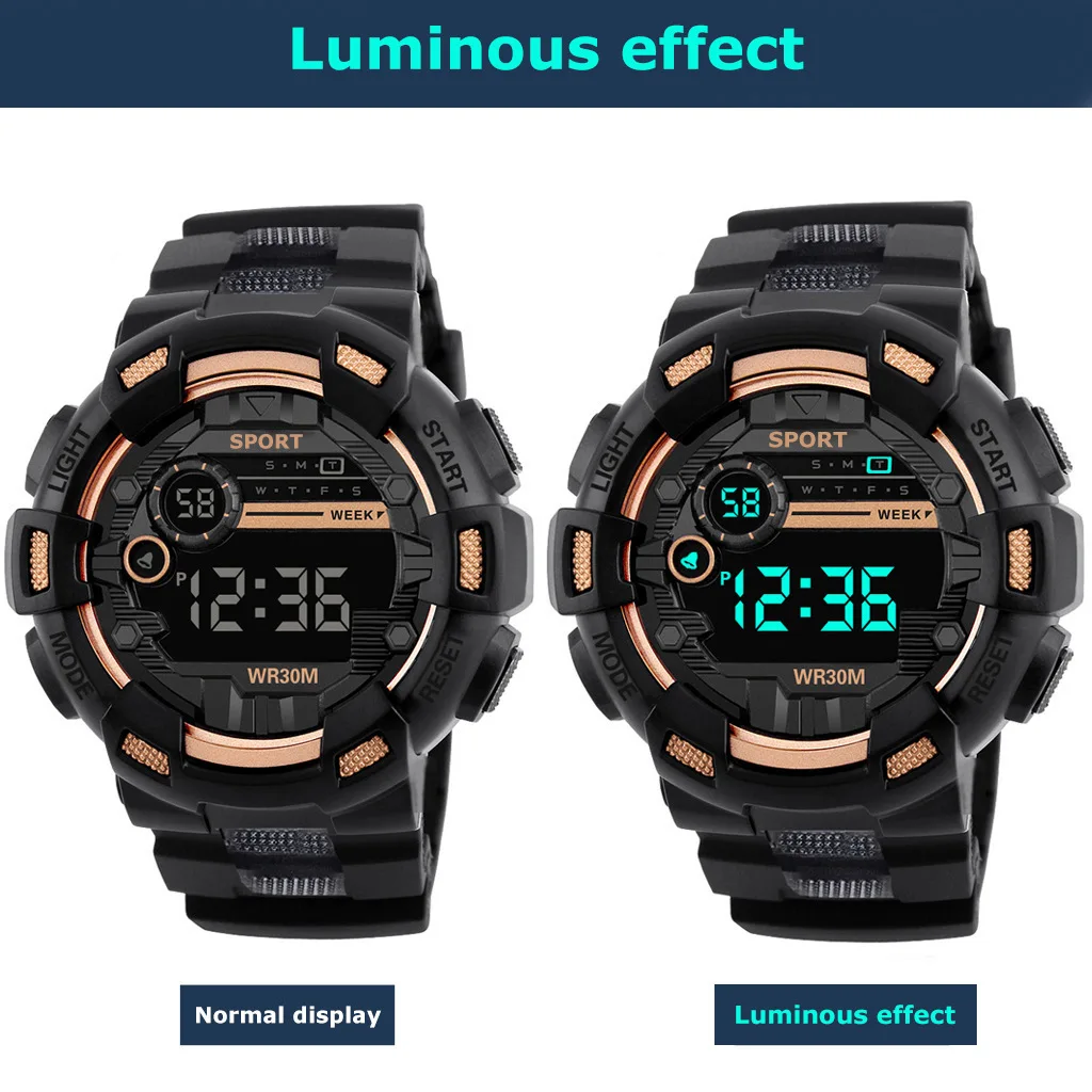 YIKAZE Men\'s Sports Watches Waterproof Luminous Multifunction Clock Cool Outdoor Digital Fitness Military Watch for Man Student