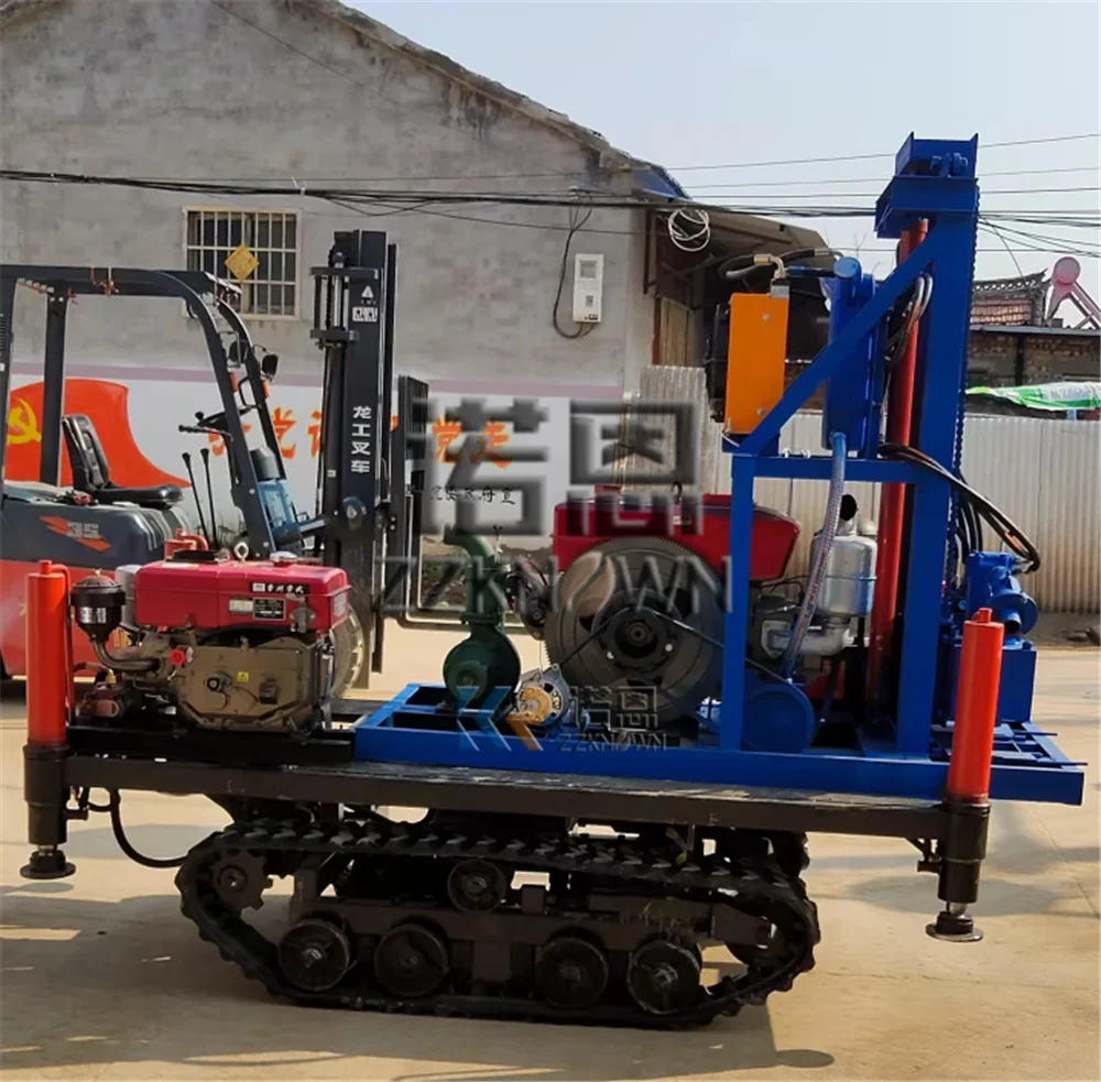 Crawler 22hp máquina de perfuração diesel portátil equipamento de perfuração de água 120m máquina de perfuração de roda de mesa de acionamento