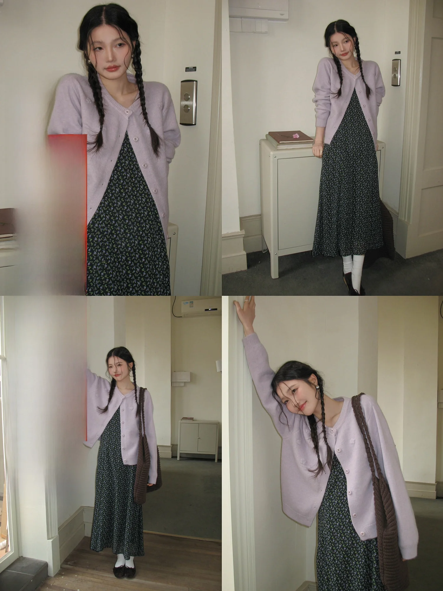 

Женский вязаный кардиган свободного кроя с длинными рукавами и круглым вырезом, универсальный топ на весну, пастельно-фиолетовый, объемный дизайн