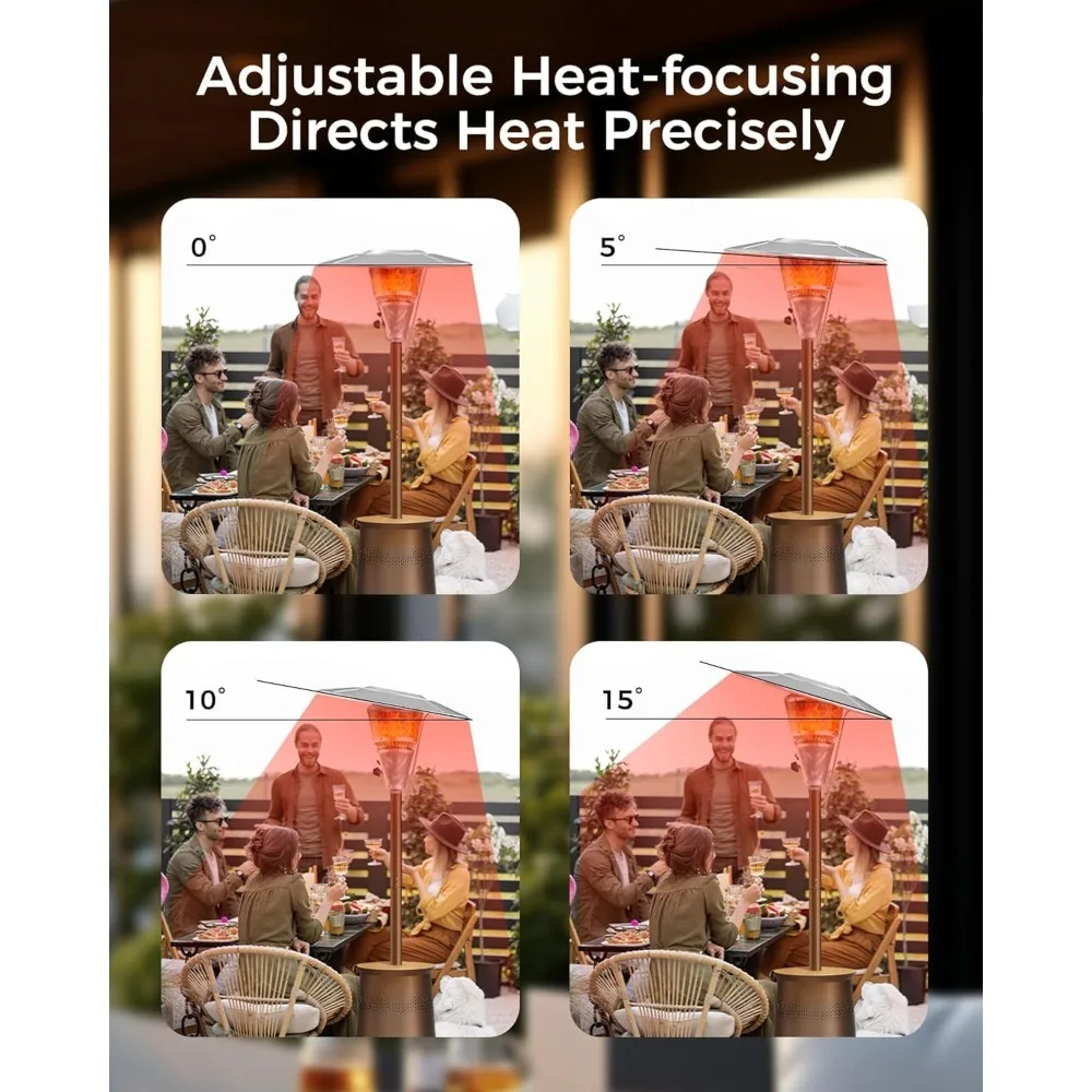 Patio Heater for Outdoor Use With Adjustable Heat Focusing Top, Portable Propane Patio Heater with Wheels