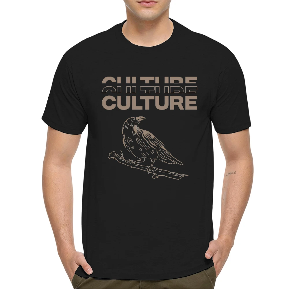 Mens 100% Cotton T Shirt Vintage Sketch Crow On Branch Minimalist Art Graphic Breathable Short Sleeve Daily Wear