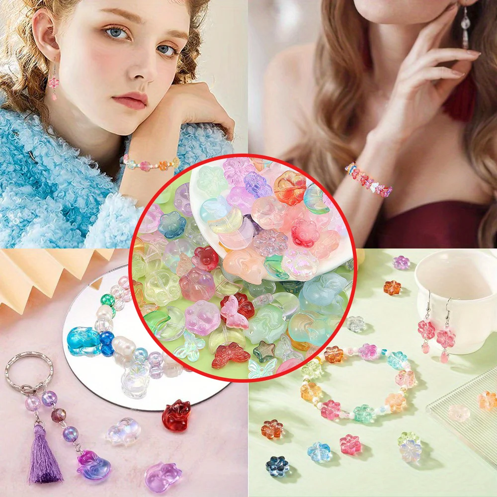 4/8/16pcs Multiple Glass Butterfly Fox Flower Beads, Used for DIY Accessories, Christmas,Halloween,Thanksgiving Gift Accessories
