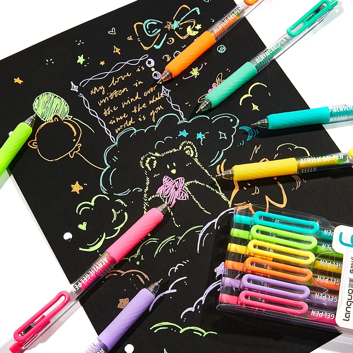 6 قطعة أقلام ملونة جديدة من نوع Languo 0.7 مللي متر ، ألوان نابضة بالحياة ، سعة كبيرة ، مناسبة للمجلات ، كتابة اليوميات ، وضع العلامات ، #3