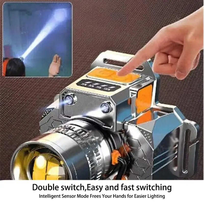 방수 강한 헤드램프 헤드 마운트 야외 낚시 램프, 줌 야간 낚시 야외용 충전식 손전등