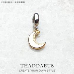 Golden Moon Charm Pendant For Women Girls Trendy 925 Sterling Silver Jewelry
