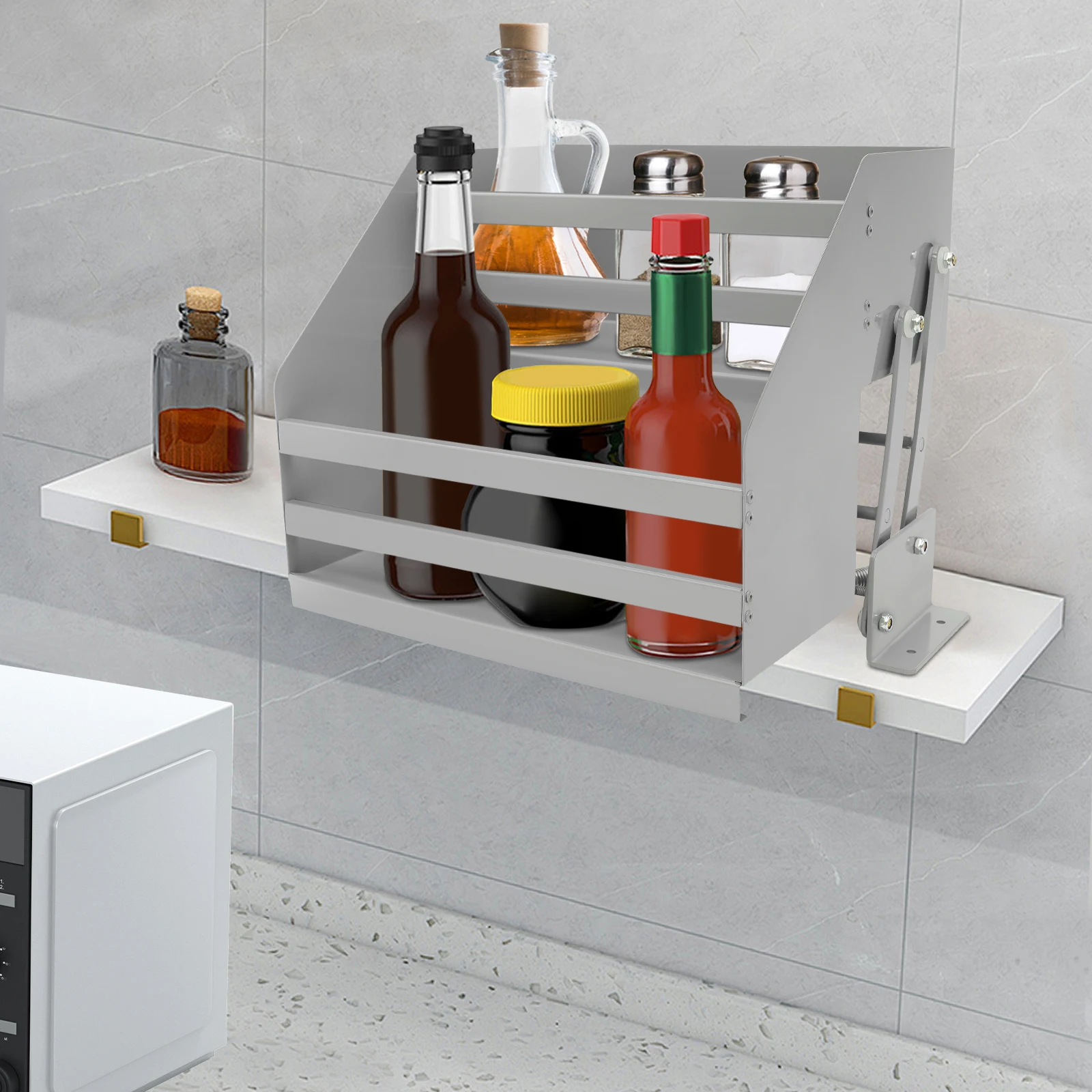 

2-Tier Pull Down Shelf for Kitchen Cabinet Pull Down Organizer Pull Out Spice Rack Kitchen Seasoning Shelf