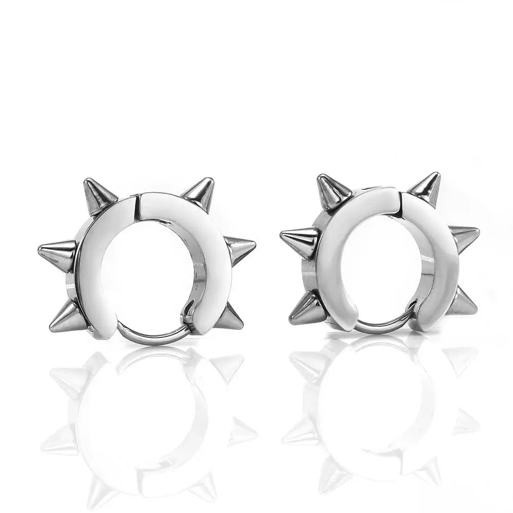 Punk Rock Gothic Stainless Steel Fashion Black Rivet Accessories Hoop Earrings Stud Earring Jewelry