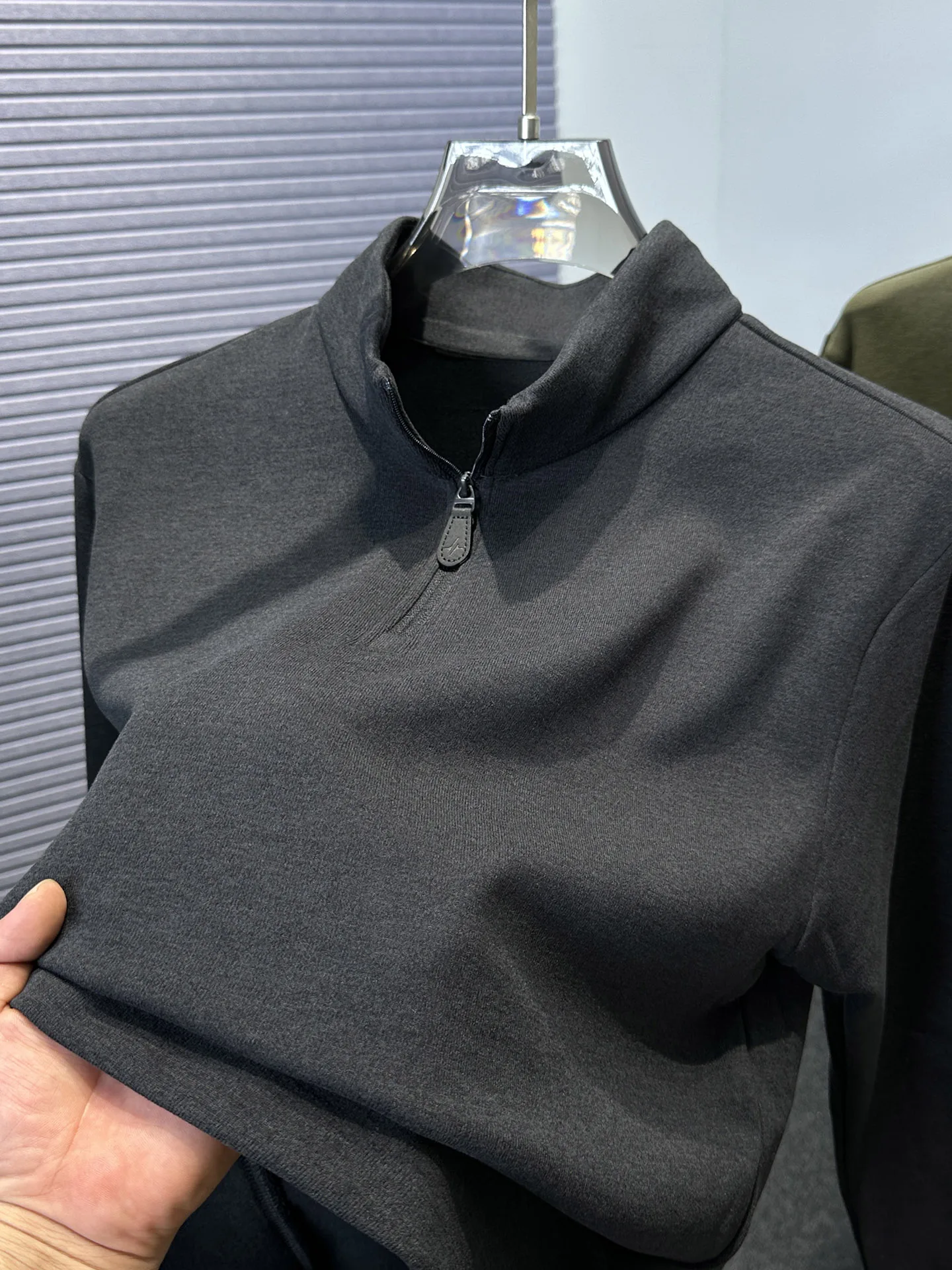 

Warm Fce Long Sve High Collar Hoodie Zipper f Unzipped Men's T-irt Casual Sle Polyester Blend Base irt for Aut...