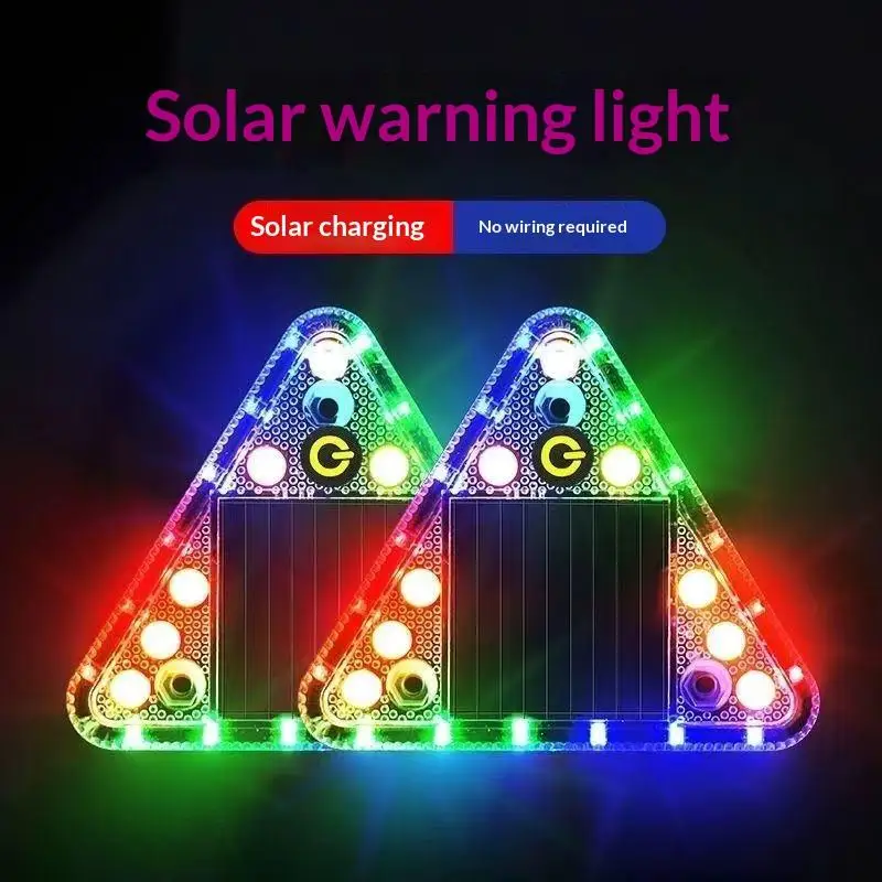 LED Solar Warning Light Anti Collision Truck Tail Flashing Light Touch Switch Wireless Strobe Triangle Lamp Tail Light