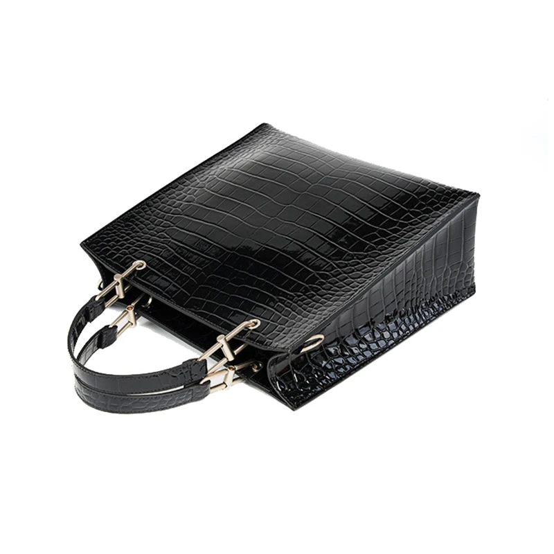 Women Crocodile Pattern Cowhide Handbag Female Split Leather Commuter Shoulde Bag Lady Adjustable Shoulder Strap Crossbody Pack