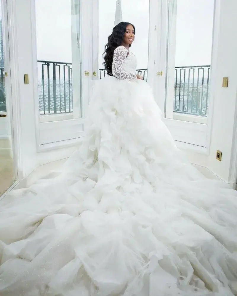 Customized African Mermaid Wedding Dresses Long Sleeve Plus Size Dress Bridal Gown Custom Made For Bride