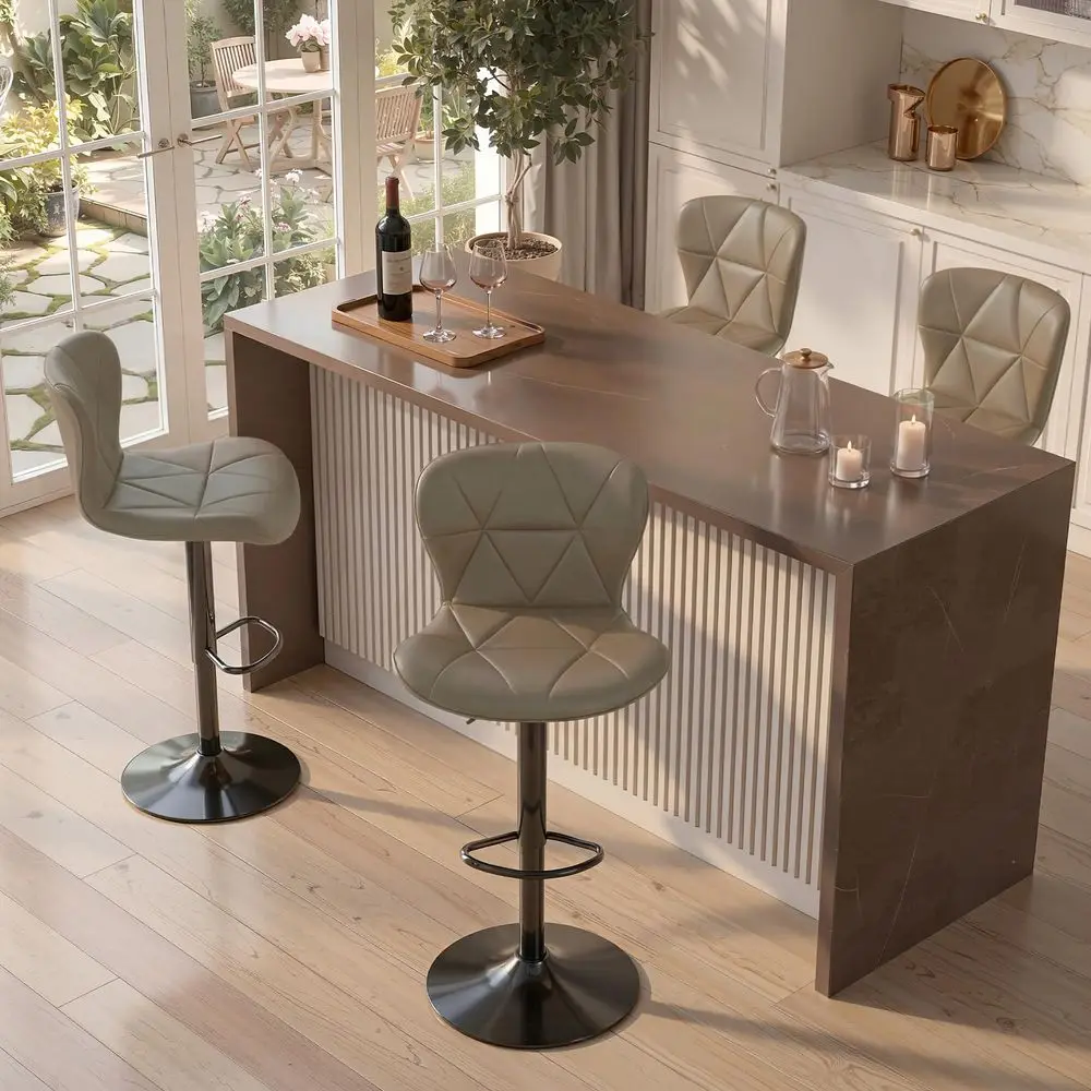 

Bar Stools Set of 4, Modern Faux Leather Adjustable Swivel Barstools, Counter Height Chairs with Back and Footrest for Kitchen