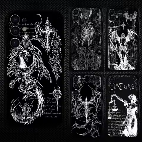 G-Gothic Cyber Sigil Cross Phone Case For Samsung S25,S24,S21,S22,S23,S30,Ultra,S20,Plus,Fe,Lite,Note,10,9,5G Black Cover