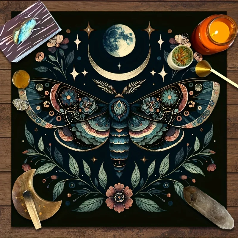 Tarot Cloth Astrology Sun Tarot Cloth Three Card Spread 1 piece moon phase altar cloth - Vivid butterfly and floral design,