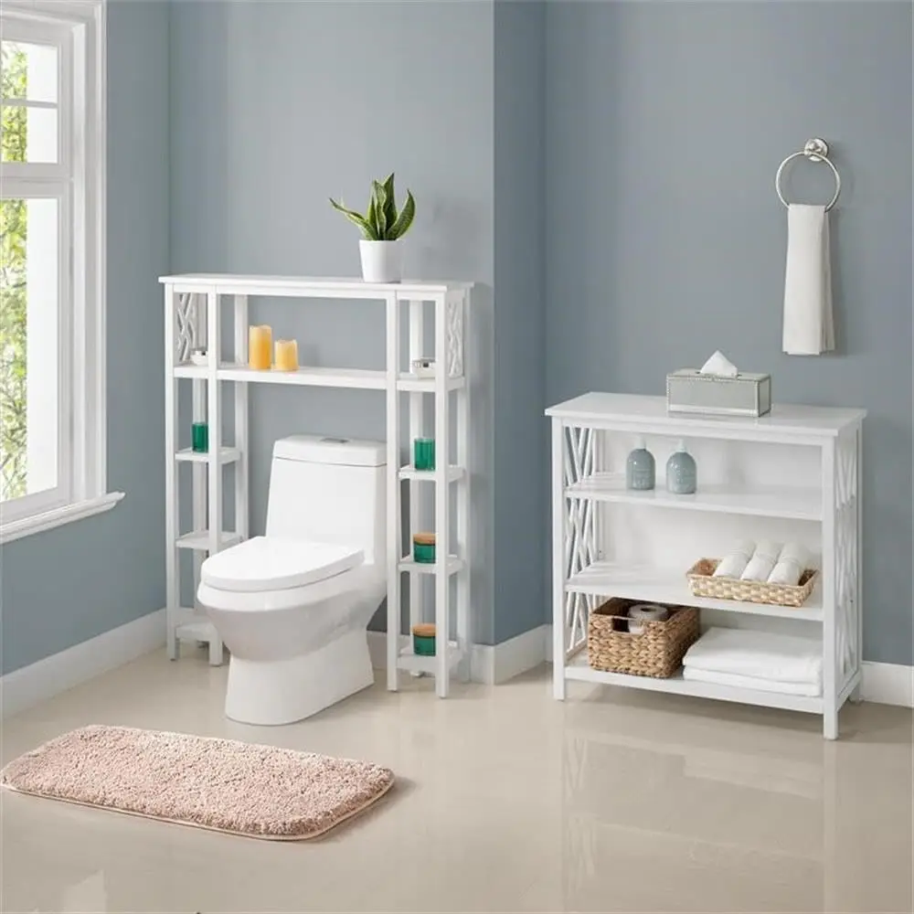 Alaterre Furniture Coventry Over Toilet Open Shelving Unit With Left And Right Side Shelves, Bath Storage Shelf - White Wood