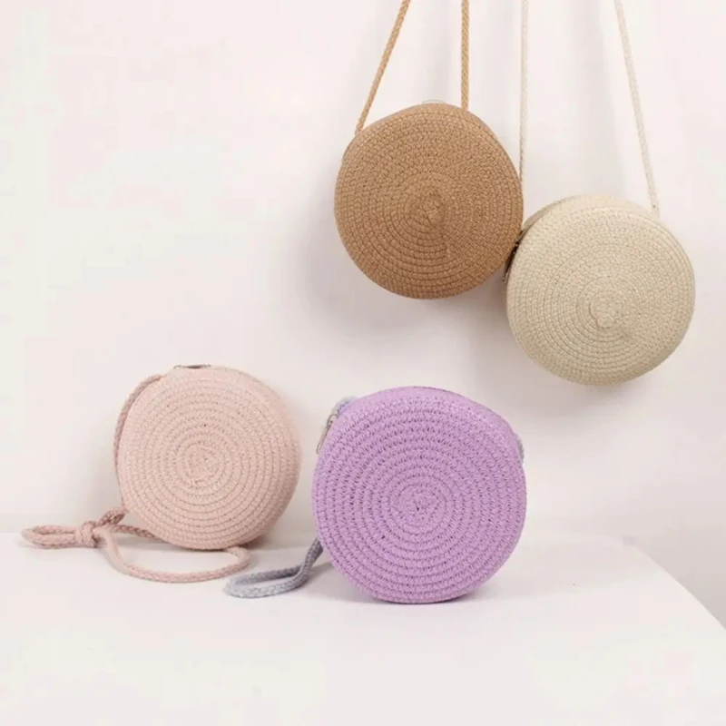 

Fashion Shoulder Bags Handmade Straw Bag Women Girl Round Rattan Woven Straw Travel Handbag Beach Bag Cute Knit Crossbody Bag