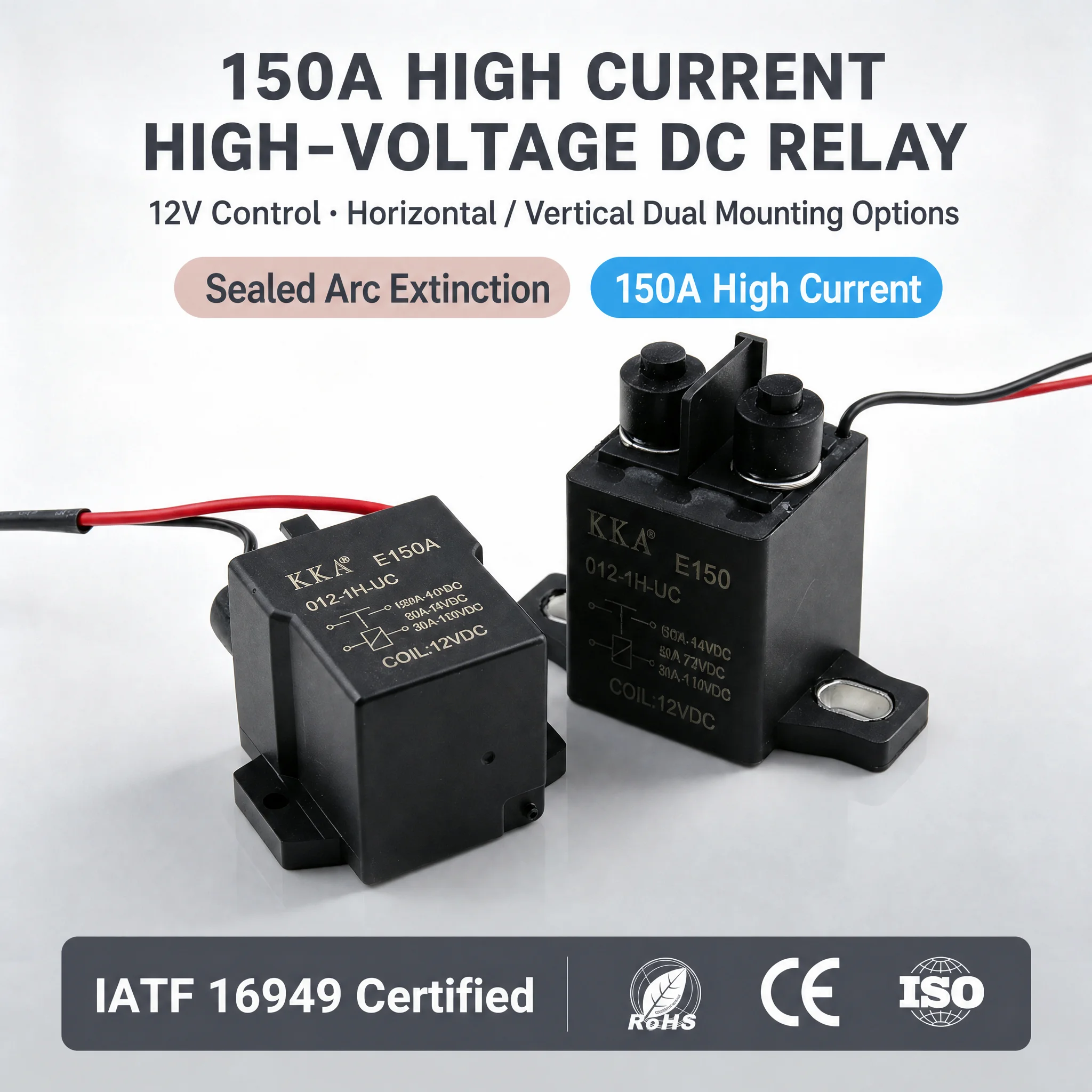 [2pcs/box]KKA-E150 High Current Relay 12V 150A Vertical and Horizontal Heavy Duty Auto Starter Relay for Car Truc