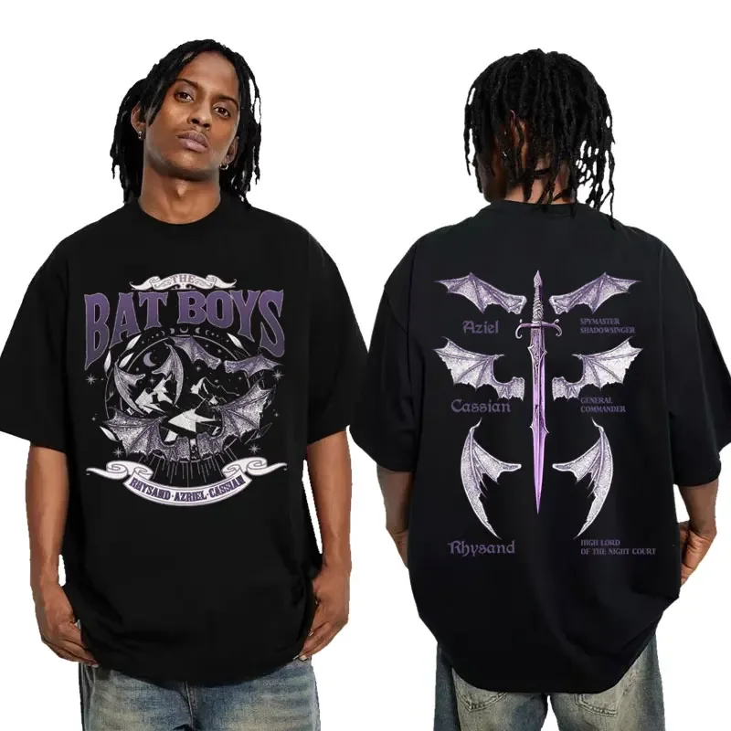 The Bat Boys Double Sided Graphic T Shirt Rhysand Cassian Azriel Apparel T Shirts Men Women Casual 100% Cotton Y2k T-shirt Tops