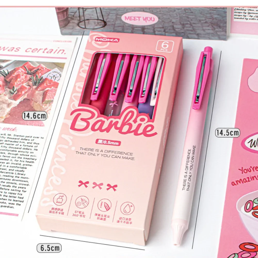 

6pcs/box Kawaii Cute Barbie Pink Cartoon ST Quick-dry The 0.5 Mm Diary Examination Profile Gel Pen Pupil Study Stationery Gift