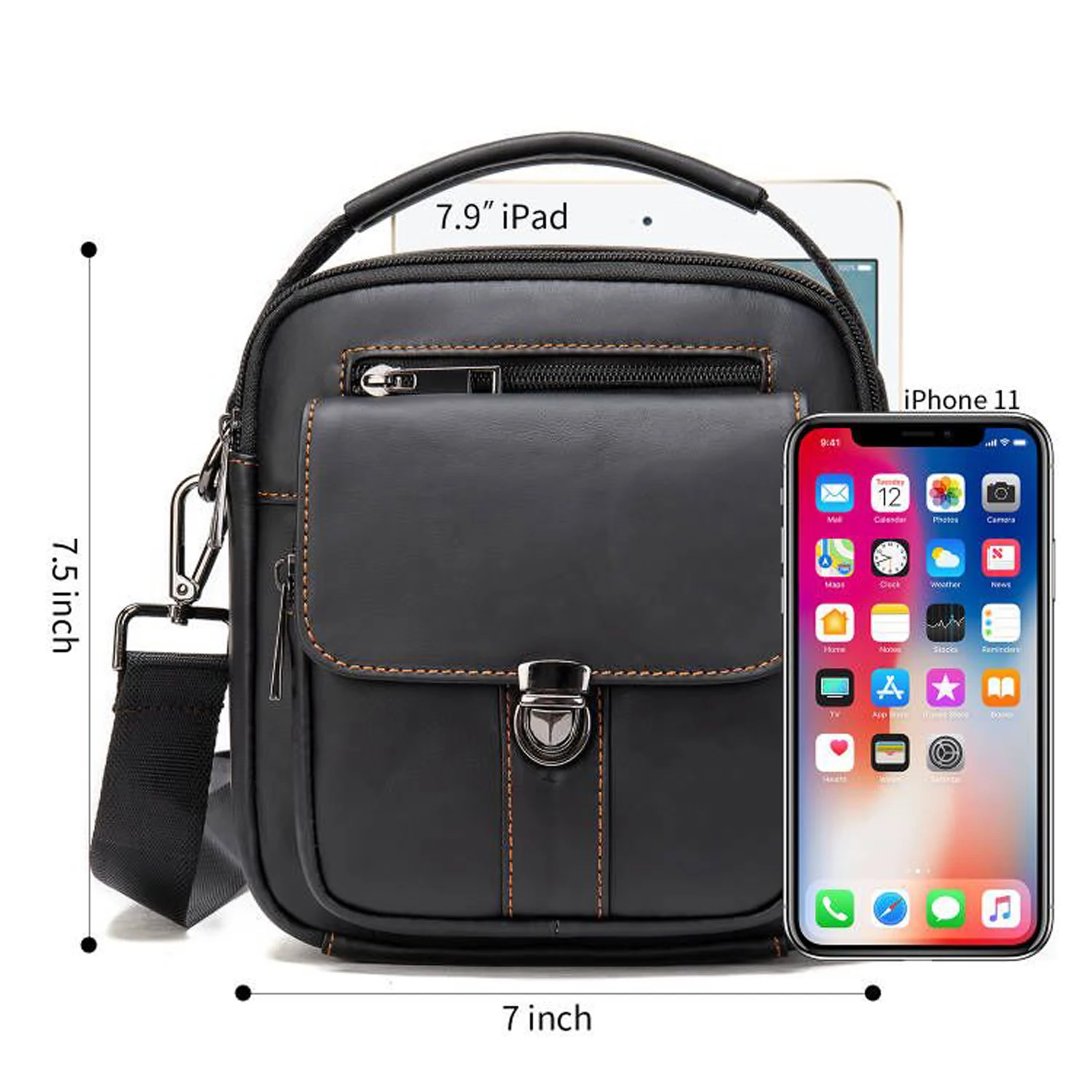 MVA Mens Crossbody Bag Casual Man Shoulder Bags Small Men\'s Genuine Leather Handbag For Man Party Bag For Man Wateproof     7438