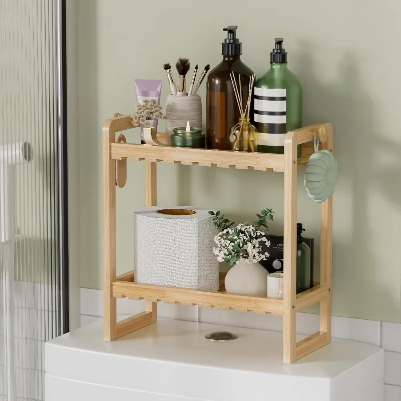 

Bamboo Over The Toilet Storage Shelf - 2-Tier Bathroom Organizers and Storage Shelves, 2 in 1 Dual Stable Above Over Toilet