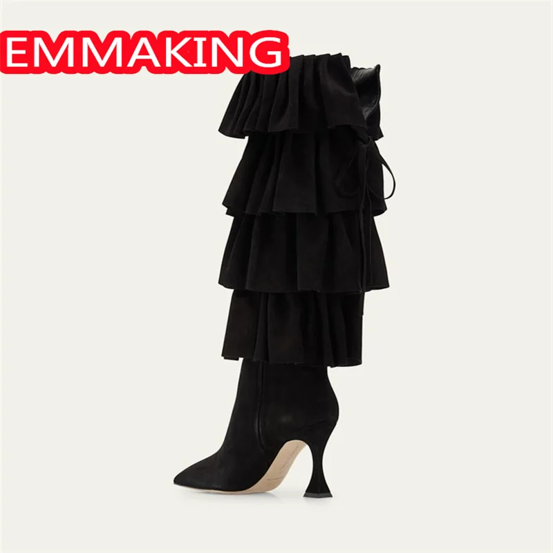 هامش الزهور موضة حذاء برقبة للركبة 2024 النساء بلون أشار تو 9 سنتيمتر السيدات بوتاس دي invierno الفقرة موهير حجم 44