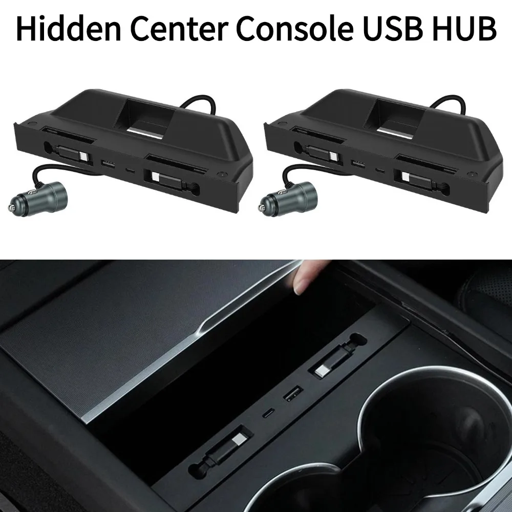Hidden Center Console USB HUB Type-C Fast Charging Charge Hub For Model Y/YL Pull-out Stretch Cable Expansion Dock Car Accessory