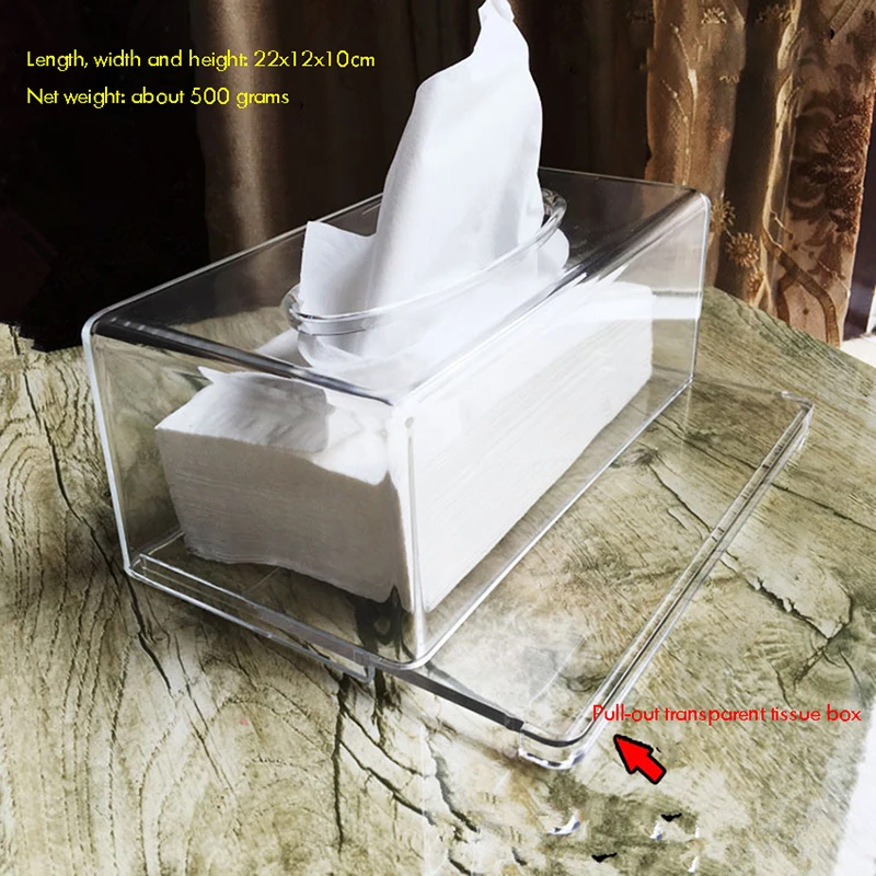 Facial Tissue Dispenser Box Cover Holder Clear Acrylic Rectangle Napkin Organizer for Bathroom, Kitchen and Office, 22x12x10cm