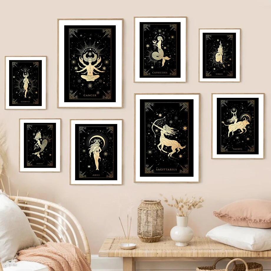 Zodiac Astrology Witchy Scorpio Leo Cancer Wall Art Canvas Painting Nordic Posters And Prints Wall Picture For Living Room Decor