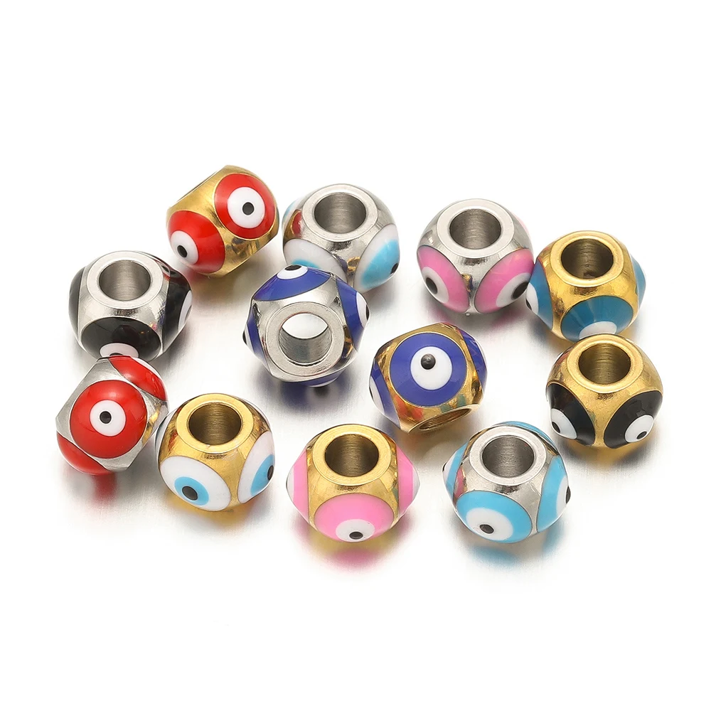 10 قطعة الفولاذ المقاوم للصدأ 6 مللي متر المينا العين الخرز الذهب جولة خزر عازل بالجملة DIY بها بنفسك صنع المجوهرات قلادة سوار لوازم