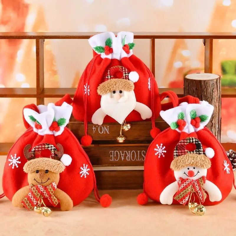 Christmas Gift Bag 2024 New Creative Apple Candy Decoration Handbag Christmas Eve Children's Small Gift Candy Bag Supplies