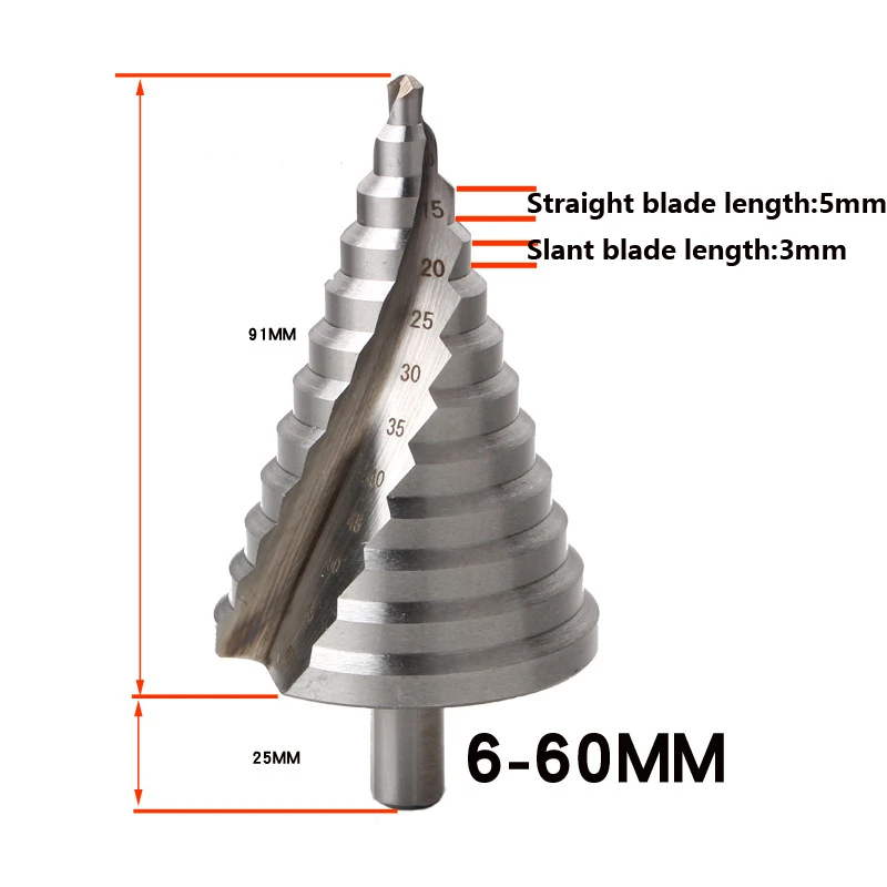 1PC 6-60MM Spiral Groove  Metal Steel Reamer Step Drill Spiral Multi-Function Twist Drill Power Tool Pagoda Drill Bits