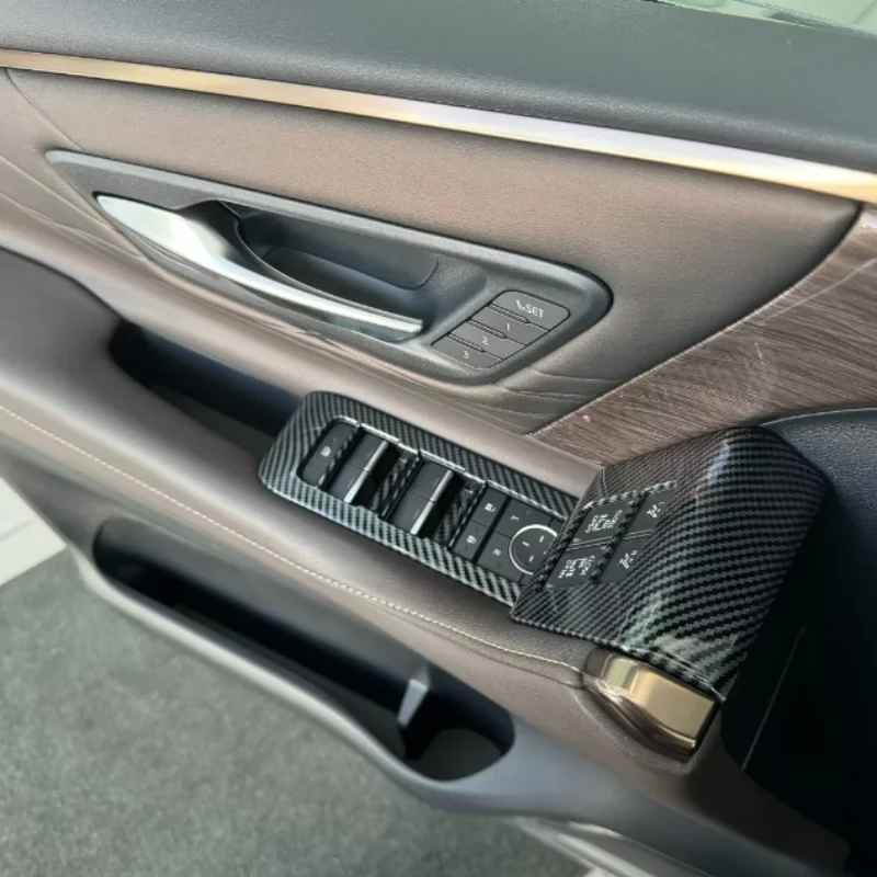 

For Toyota Alphard Vellfire 40 Series 2024 ABS Carbon Car Window Glass Lifting Switch Button Inner Decorative Frame Sticker